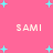 Pink background with light blue plus signs scattered ; four instances of the text 'SAMI' in white pixelated font arranged in a pattern
