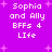 Pixelated text on a purple background with pink starbursts, displaying 'Sophia and Ally BFFs 4 Life' in four identical sections.