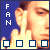 nine identical showing a person with light skin and dark hair against a blue background, with vertical text "FAN" on the left and four square icons below