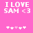Pixelated text and heart symbols on a pink background with two variations of white hearts.