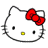 Six Hello Kitty head icons arranged in two , each with a colored bow and matching nose dot