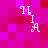 Pixelated pink and red background with four identical white text-based icons arranged in a pattern, each spelling 'NIA' vertically
