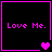 Four black square with pink borders each display 'Love Me.' text and varying heart symbols