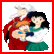Two pixelated anime characters embrace; one wears red with white hair, the other green and blue clothing with dark hair.
