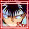 Anime-style character face with black hair and light blue eyes, red text 'Kira' below the chin, framed by a border changing from red to gray.