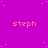 A static image with a bright magenta background featuring repeated light pink text 'steph' and scattered small yellow dots.