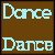 Two side-by-side pixel art display the word "Dance" in light blue text on brown backgrounds, with one featuring a small heart symbol between the words