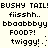 Pixelated text repeats in a pattern with alternating phrases and punctuation on a light background