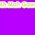 Static image with purple background displaying multiple text elements in various colors and fonts.