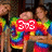 A pixelated image of a person in rainbow-colored clothing holding a red sign with ' ' text, transitioning to another frame where the sign changes to 'clam pionc'