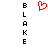 Red pixelated heart symbol centered above vertical black text 'BLAKE' on white background.