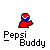 Pixelated character with red body and blue-red head, standing in a static pose beneath text reading "Pepsi Buddy" on gray background.
