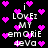 Pixelated text and pink hearts on black background with animated heart movement.