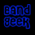 Animated pixel art displays 'Band Geek' text in blue, pink, and green variations against a black background with gray overlay.