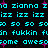 Cyan pixelated text repeats phrases on black background with pink starbursts, including 'zianna', 'izz', 'so', 'fukkin', and 'awesome' in a wordwall layout.