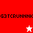 Pixelated icon with red and white background sections, black text repeating 'G3TCRUNNNK', and two star-shaped figures in white and red.