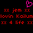 Pixelated pink heart symbol above red text on black background with repeated phrases and symbols.