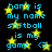 Pixelated cyan text on black background with yellow stars, repeating 'hana is my name softball is my game <3' in a pattern