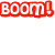 Six variations of the word "BOOM!" in different colors and styles arranged on a white background.