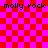 Red and pink checkered background with repeated 'molly rock' text in black pixelated font, featuring a faint ghostly outline of a face on the right side.