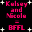 Pixelated pink text on black background with white stars, displaying "Kelsey and Nicole = BFFL" in two identical vertical