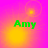 Green text 'Amy' on a pink and yellow gradient background with shifting circular light effects across four