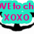A static pixelated icon with a cyan background and pink text reading "WE to ch XOXO" above black curved shapes.