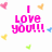 Pixelated pink text phrases on white background with scattered heart and butterfly icons in multiple colors.