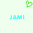 Green pixelated heart symbol above two identical cyan text blocks reading JAMI on a light background.
