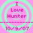 Pink background with four identical circular green ripple patterns, each containing text "I Love Hunter" and date "10/9/07" in pink font.