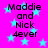 Bright pink background with light blue stars and repeated black text reading "Maddie and Nick 4ever" in four quadrants.