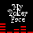 Pixelated white text 'My Poker Face' on black background with red horizontal bars changing