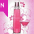 A pink-themed animated icon featuring a bottle with a glass, surrounded by floral patterns and changing letters.