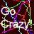 Pixelated icon with 'Go Crazy!' text in white outlined letters, multicolored zigzag lines on dark brown background.