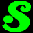 A static image of two bright green stylized S-shaped curves with a red circular dot between them on a black background.
