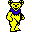 Four pixelated dancing bears in yellow, blue, green, and red with colored scarves on a gray background.