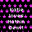 Pixelated text repeats 'Katie loves Nathan DeWit' over a black background with pink star patterns, displayed in multiple and