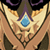 Pixelated static icon of a character's chest area with a blue gem, purple accents, and brown clothing against a black background.