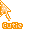 Pixelated orange cursor icon with white dots and the word 'Cutie' in matching pixel font below it on gray background.