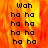 A pixelated image with 'Wah' text above repeated 'ha ha' lines on a fiery orange-yellow background, split into four quadrants with one gray