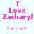 Pixelated pink text reads 'I Love Zachary!' above five pink heart symbols on a light blue background.