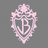 Pixelated pink heraldic emblem with stylized 'B' and anchor inside ornate frame on gray background.
