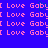 Pixelated text on blue background with alternating pink 'Love' and 'Goby' labels, one frame showing a faint blue outline of a heart shape