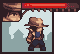 Pixel art character in brown hat and blue overalls stands under a red health bar with pixelated background trees.
