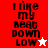 A split-screen animated icon displays "I like my beat down low" text with a white star on red background and a red star on white background, alternating between two states.