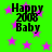 Green background with pink stars and black text reading 'Happy 2008 Baby' in four identical quadrants.