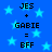 Blue background with light blue stars and black text reading "JES + GABIE = BFF" repeated twice.