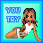 Pixel art of 25 identical female figures in white tank top and brown shorts, each with changing blue text on light blue background