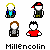 Pixel art icons of two figures with blank faces, one in blue shirt and yellow hair, the other in red shirt and brown hair, with 'Millencolin' text below each