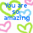 Pixelated heart-shaped outlines in green, pink, and light blue surround fragmented text phrases on a white background.